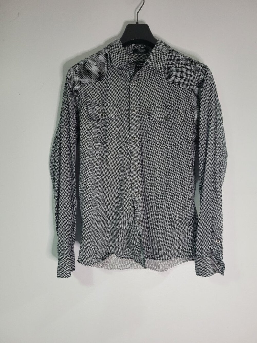 Eighty Eight Platinum Men’s Black White Micro Check Button-Up Shirt Size Medium